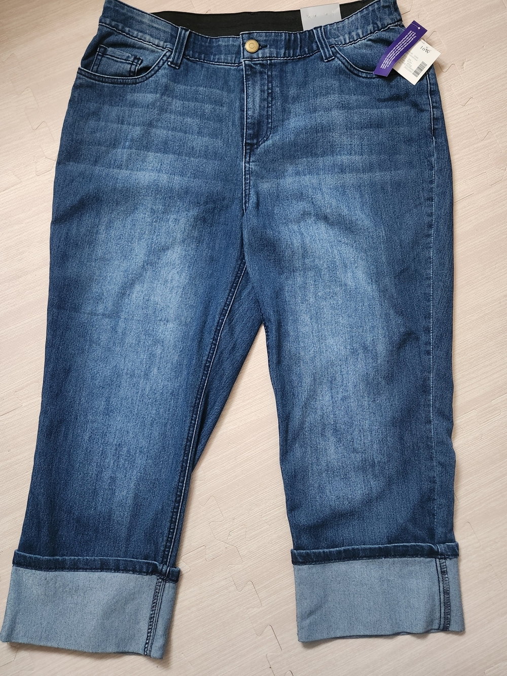 Catherines Mid-Rise Cropped Blue Denim Jeans with Rolled Cuffs